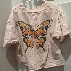Kids Light Pink Butterfly Cropped Tee